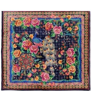 Johnny Was Lauren Canyon Cozy Sherpa Blanket Reversible Darnahta Peacock Flower